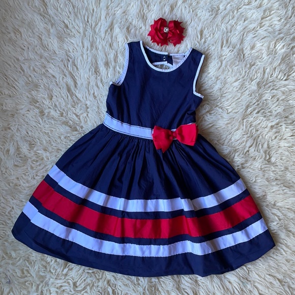 Navy Dress Keyhole Back Free Bow Sz 6X - Picture 1 of 11